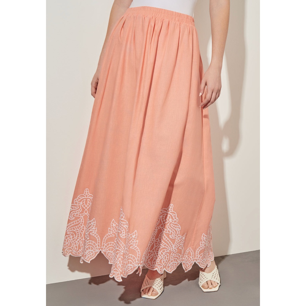 Nwt Ming Wang Flare Maxi Skirt - Embroidered Hem Woven Large